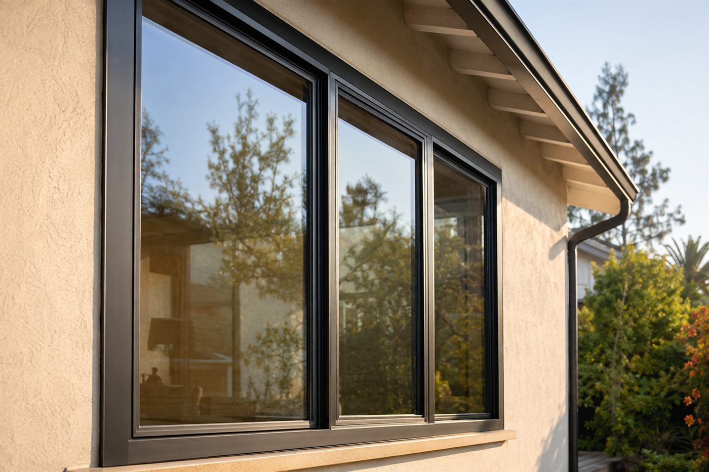 Close-up of energy-efficient windows on a California home