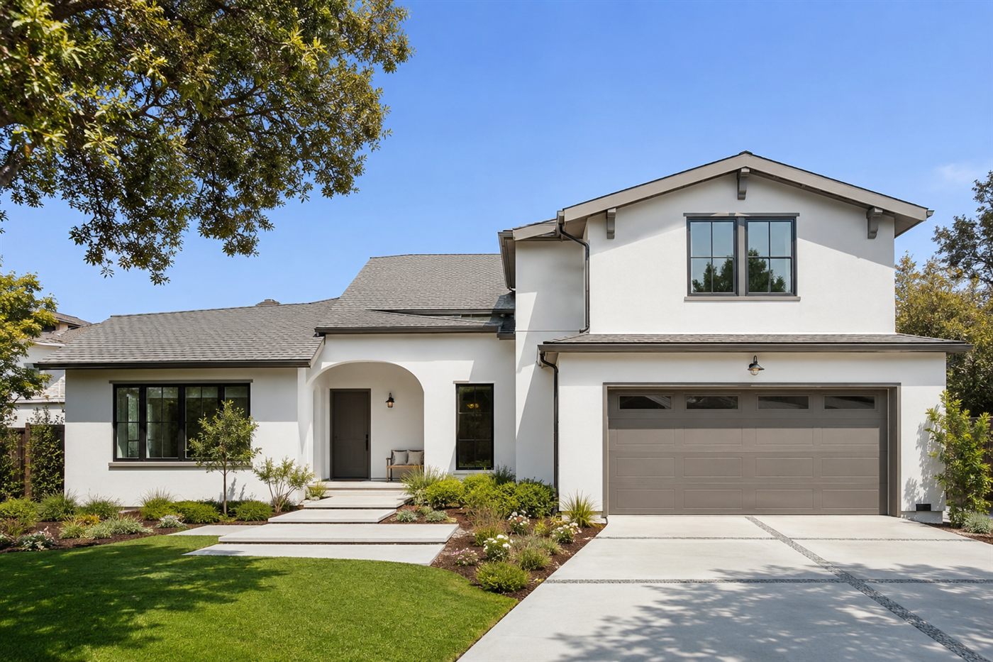 Freshly painted modern California home exterior