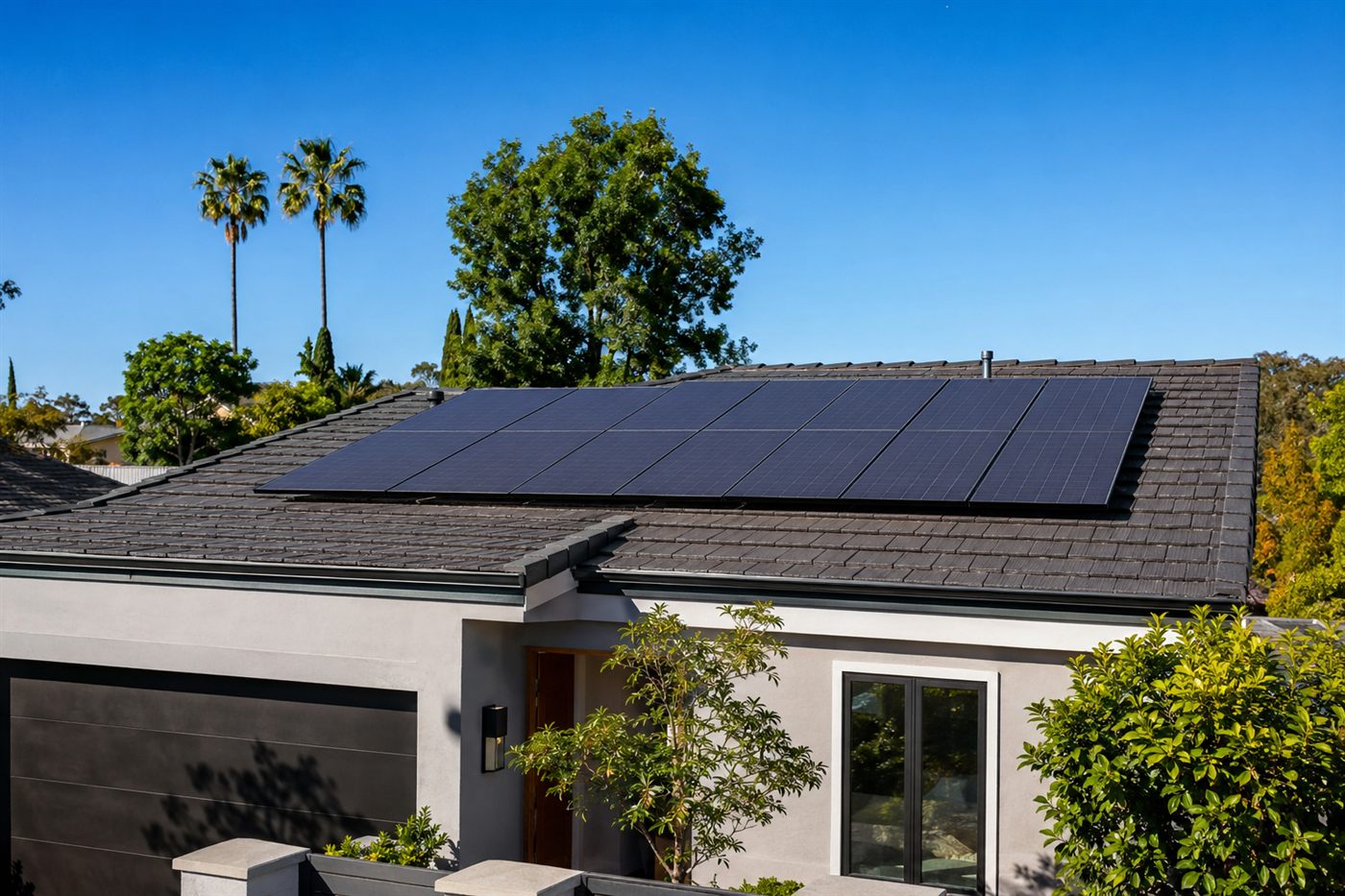 Solar panels installed on a California home rooftop